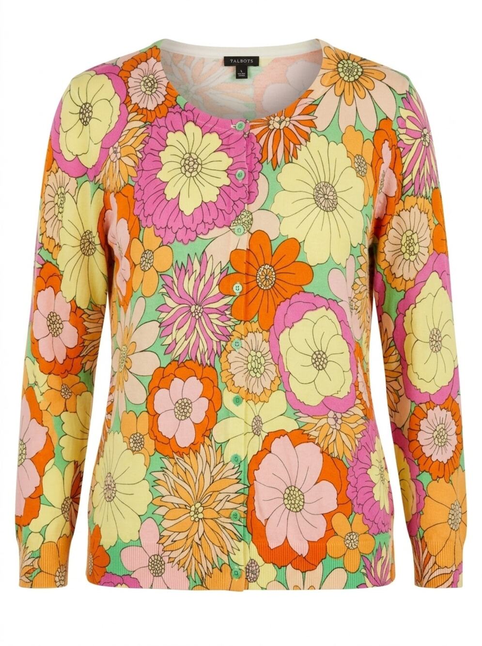 Talbots Multicolor Floral Print Knit Cardigan Sweater Women Size L